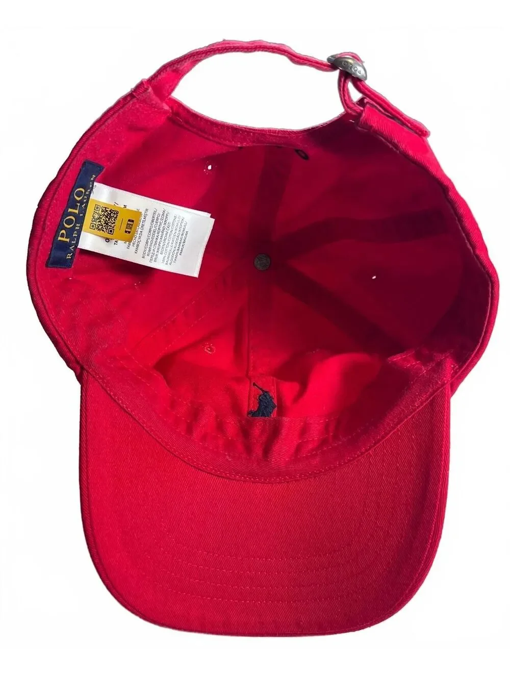 Polo Ralph Lauren Red Cotton Chino Baseball Cap Hat Navy Blue Pony Logo Strap OS